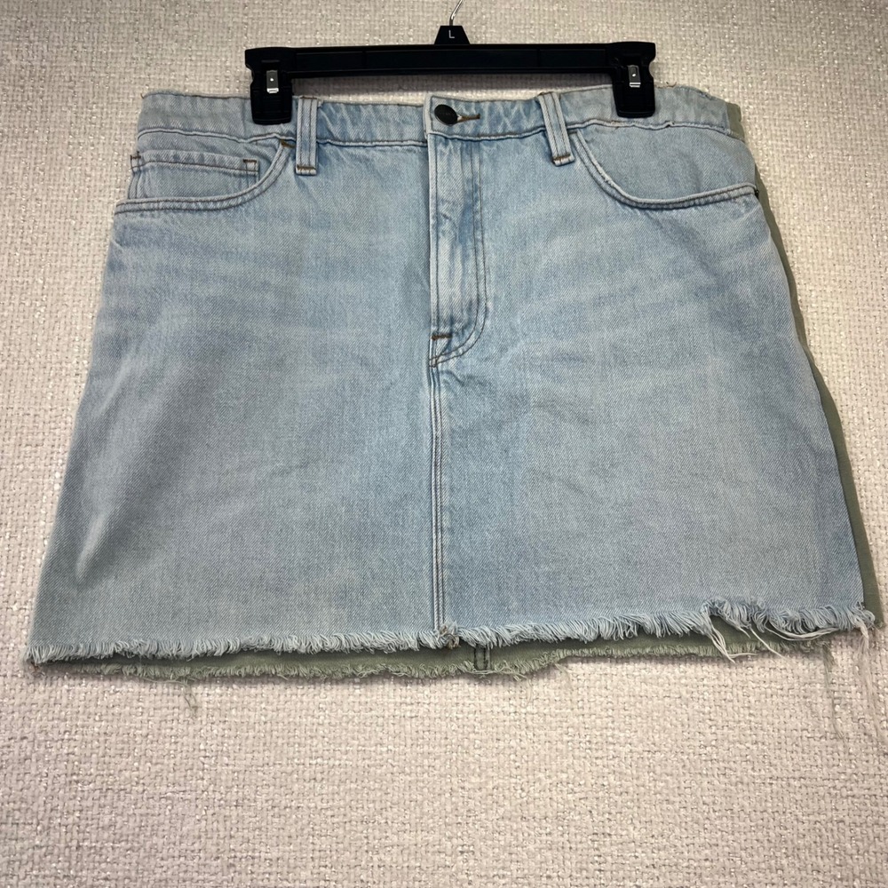 FRAME Denim Mini Skirt Womens Blue Green Frayed Hem Utility Pockets